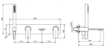 3.6 - Stainless steel bathtub mixer with hand shower by Rubinetterie Treemme - view 3